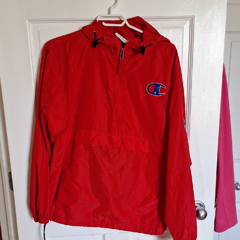 Champion Red Hooded Pullover Windbreaker Jacket